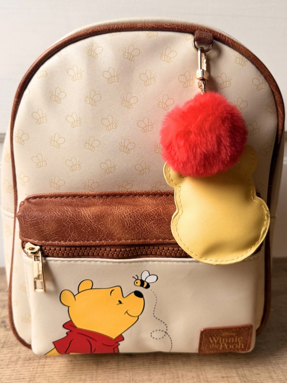 Disney Winnie the Pooh Mini Backpack Pom Pom Bag Charm 100th Anniversary